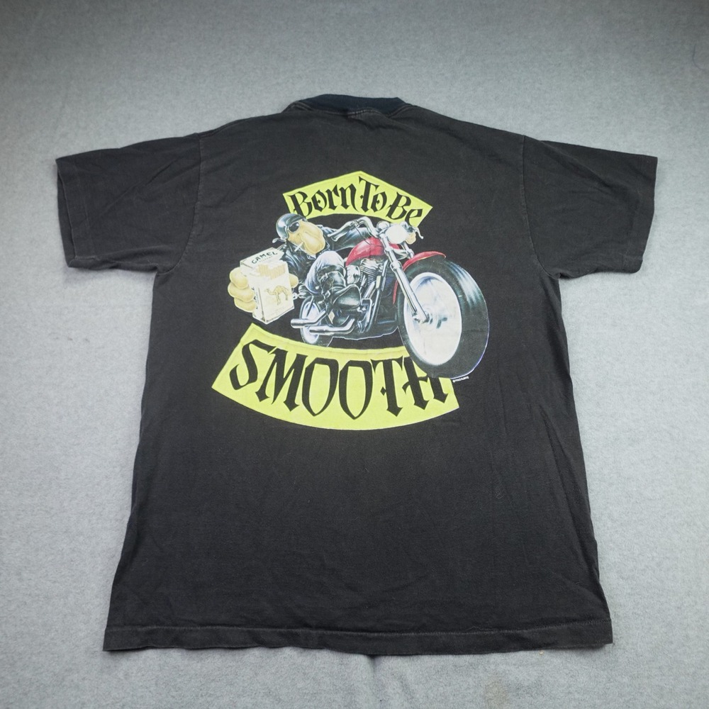 Joe Camel Shirt Mens XL Black Vintage 90s Graphic Pocket Tee Born To Be Smooth